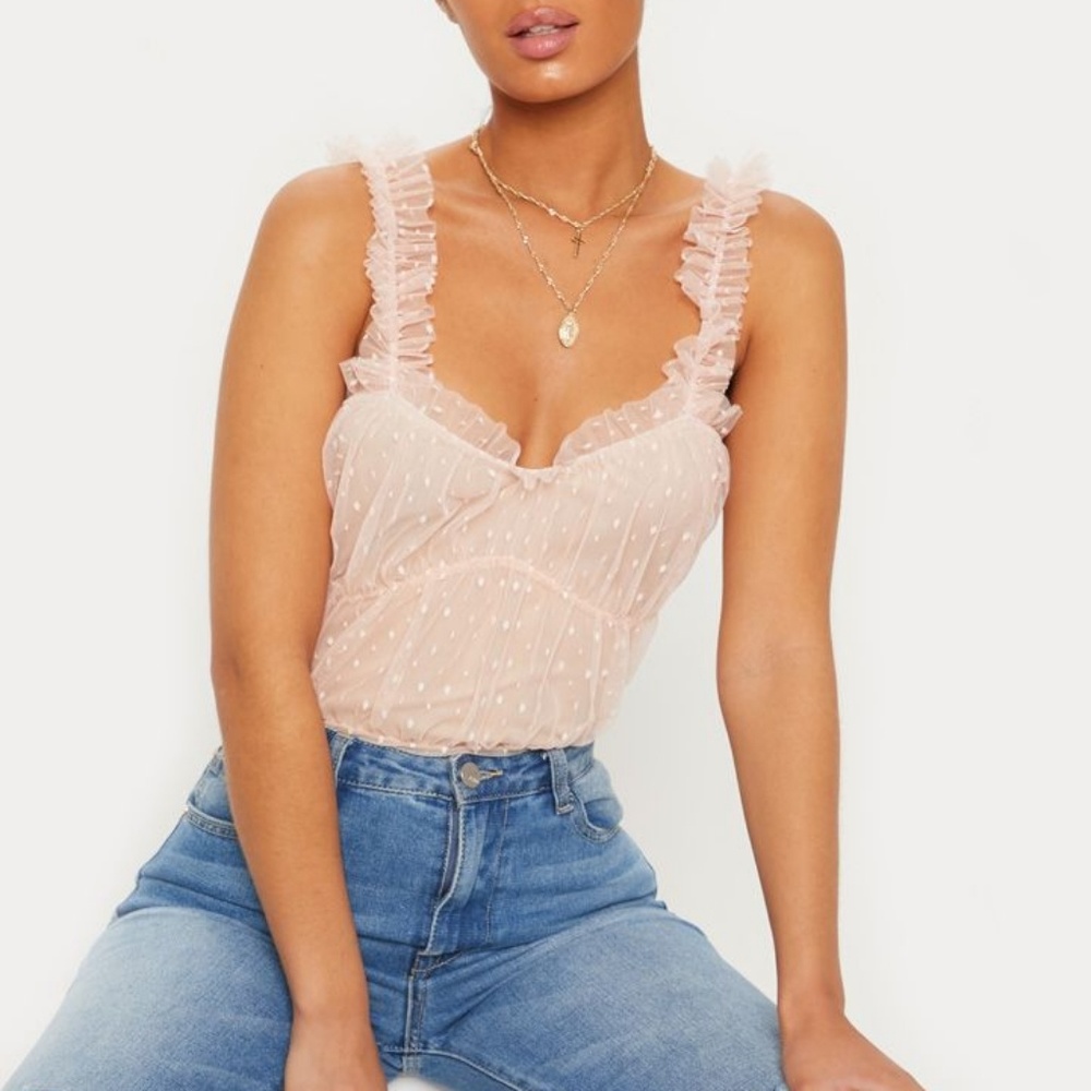 Blush dobby mesh frill bodysuit